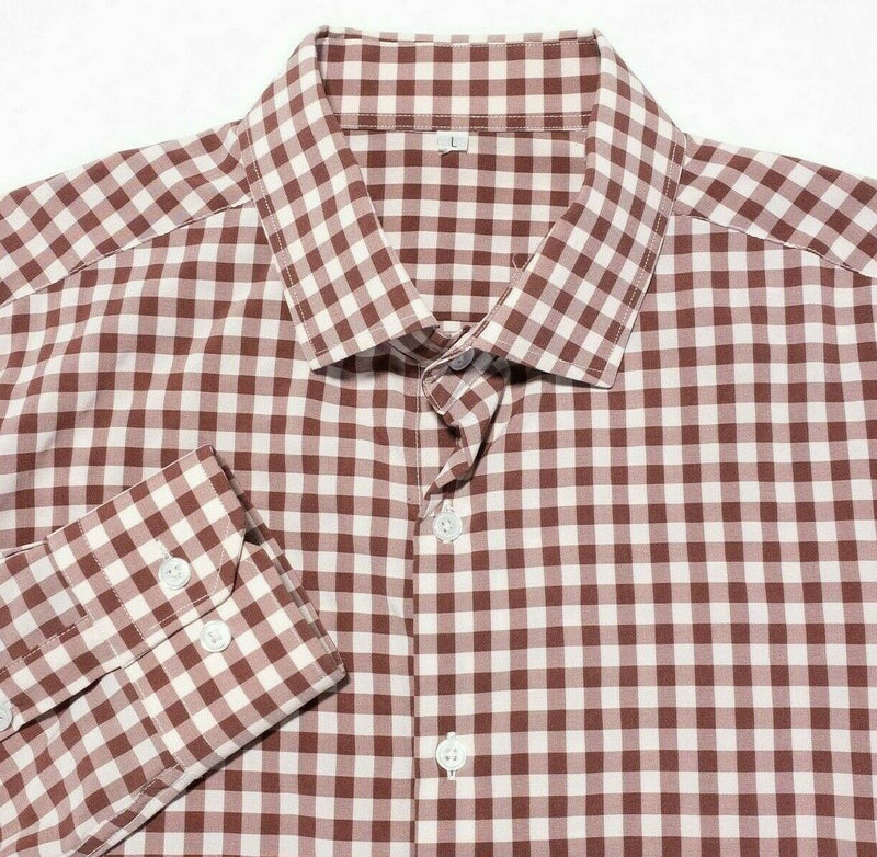 State and Liberty Dress Shirt Men's Large Red Gingham Check Athletic Wicking S&L