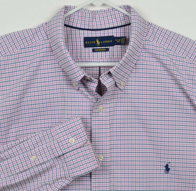 Polo Ralph Lauren Men's Sz 3XLT Performance Pink Plaid Nylon Button-Down Shirt