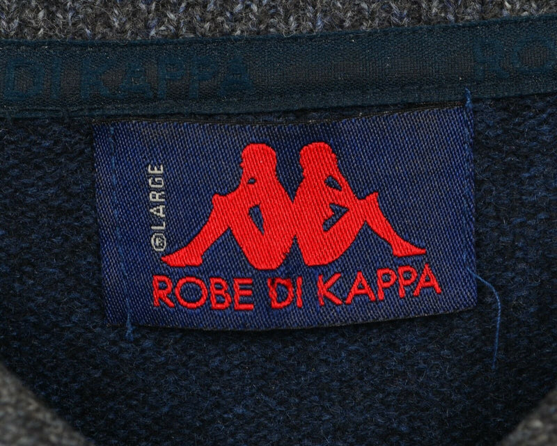 Vtg Kappa Men's Sz Large 100% Lambswool Zip Neck Blue Gray Striped Sweater