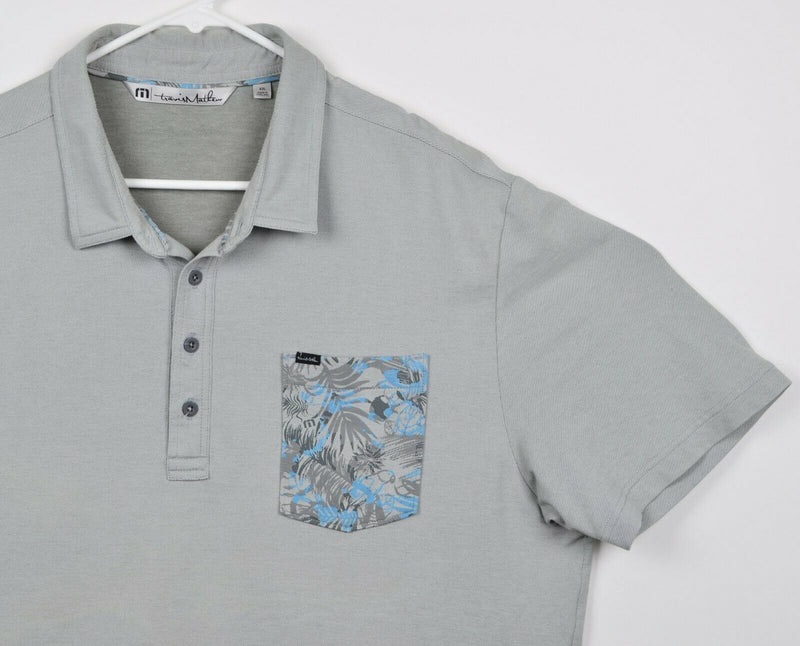 Travis Mathew Men's 2XL Gray Floral Cotton Poly Blend Golf Pocket Polo Shirt