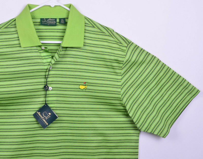 Masters Amen Corner Men's Sz Large Green Striped Pima Cotton Golf Polo Shirt