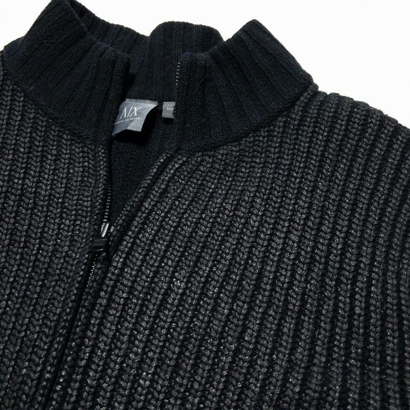 Armani Exchange A|X Lambswool Full Zip Sweater Black Knit Metallic Men's Medium