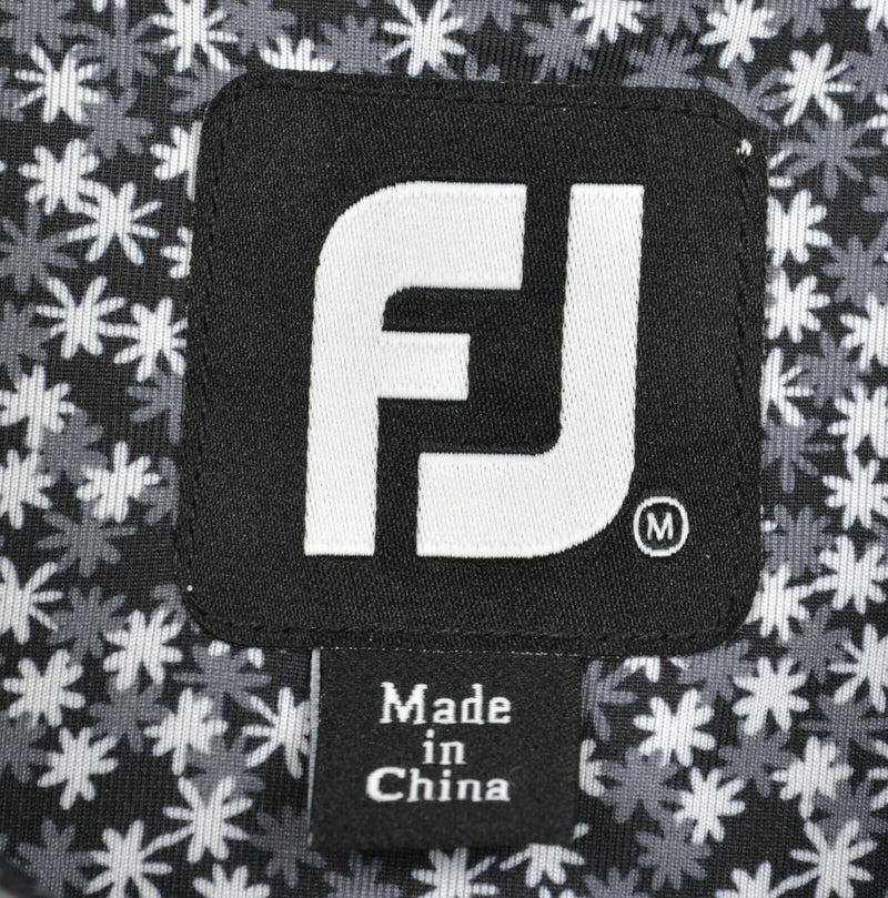FootJoy Men's Sz Medium Floral Black Gray White FJ Performance Golf Polo Shirt