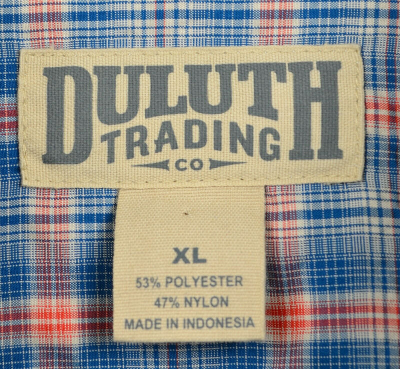 Duluth Trading Co Men's XL Polyester Nylon Blue Plaid Fishing Button-Front Shirt