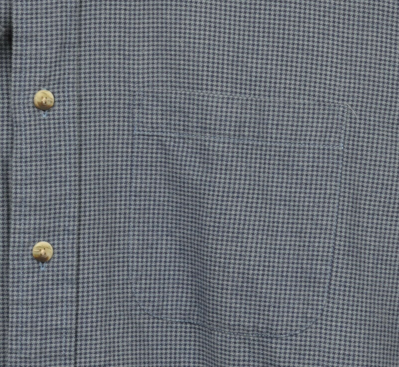 LL Bean Men's Medium Cotton Wool Blend Blue Houndstooth Plaid Flannel Shirt