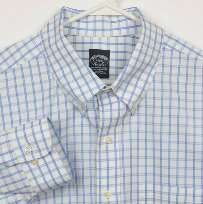 Brooks Brothers Men's 18-36/37 White Plaid Non-Iron Spandex Button-Down Shirt