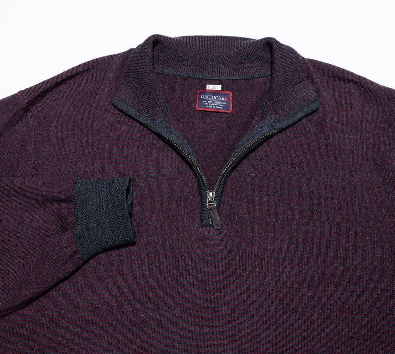 UNTUCKit Merino Wool Sweater Men's 2XL Burgundy Purple 1/4 Zip Pullover Knit