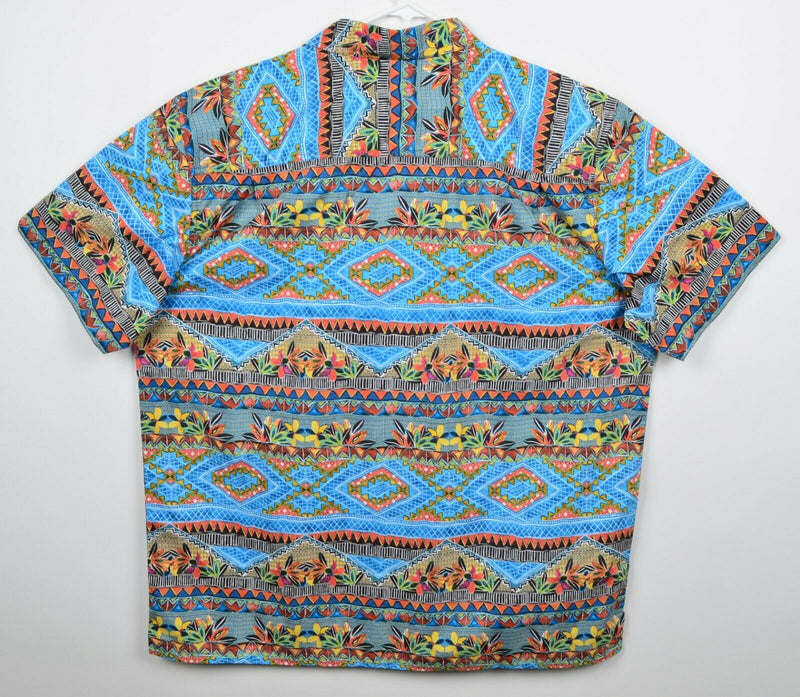 Territory Ahead Men's Sz XL Blue Aztec Southwest Striped Floral Geometric Shirt
