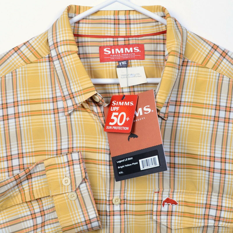Simms Fishing Men's 2XL Legend LS Bright Yellow Plaid UPF 50+ Sun Shirt