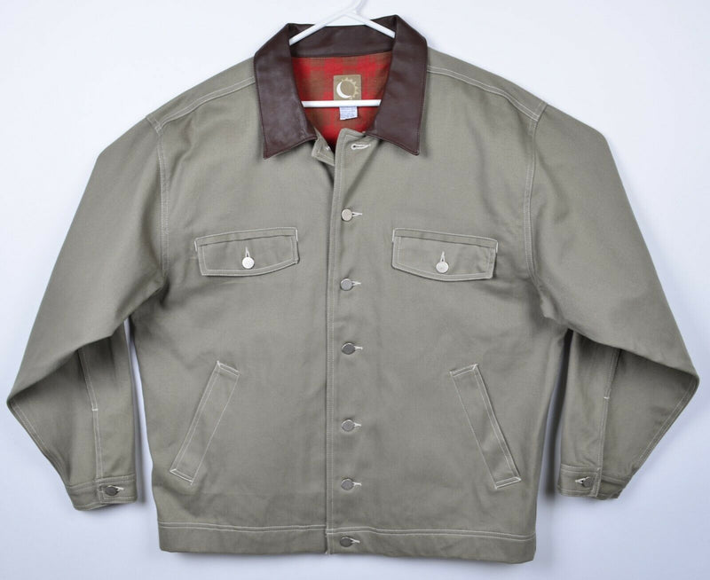 Marlboro Country Store Men's Large Flannel Lined Leather Collar Canvas Jacket