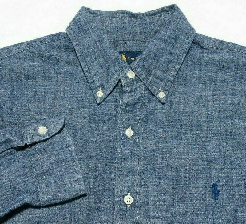 Polo Ralph Lauren Blue Chambray Denim Look Button-Down Shirt Blue Men's Medium