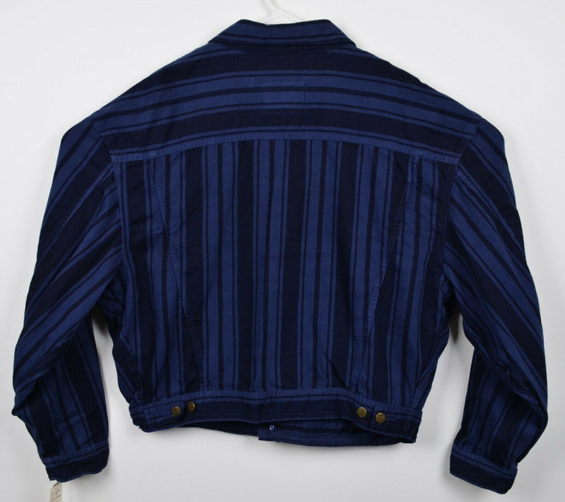 Marithe Francois Girbaud Men's Medium The Stone Washed Blue Striped Denim Jacket