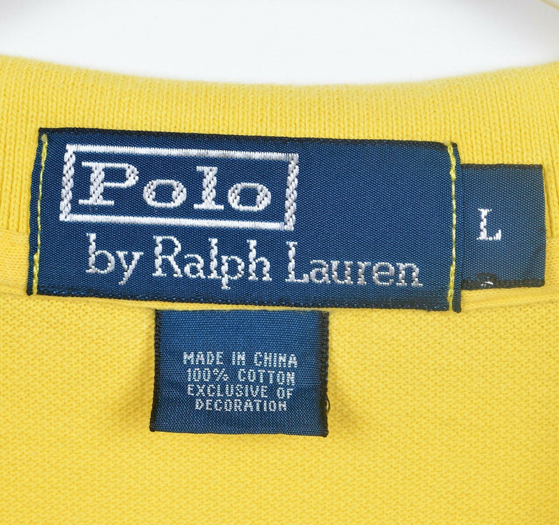 Polo Ralph Lauren Men's Large Big Pony Equestrian Horses Yellow Polo Shirt