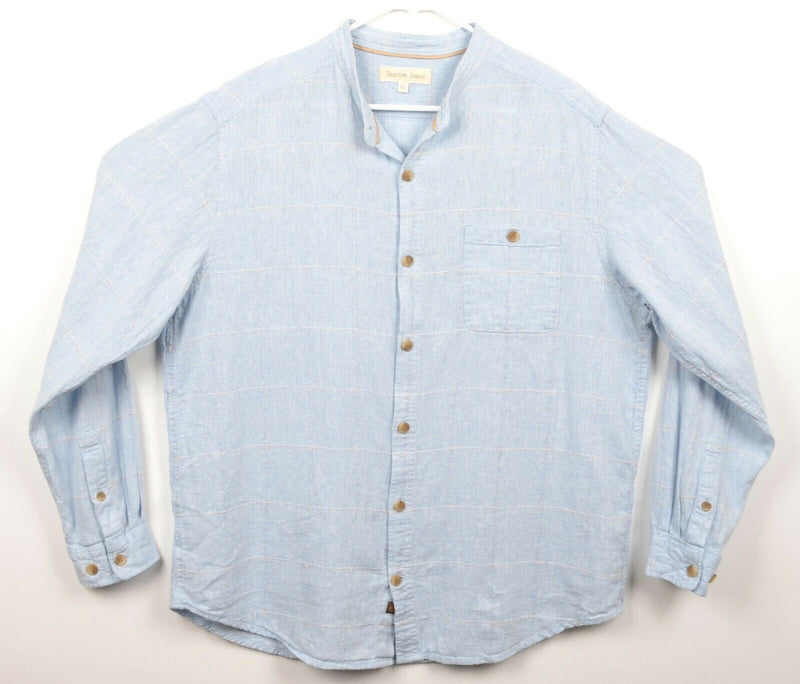Territory Ahead Men's Sz 2XL Linen Blend Light Blue Stitch Accent Resort Shirt