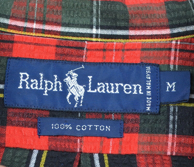 Polo Ralph Lauren Men's Sz Medium Seersucker Red Green Plaid Button-Down Shirt