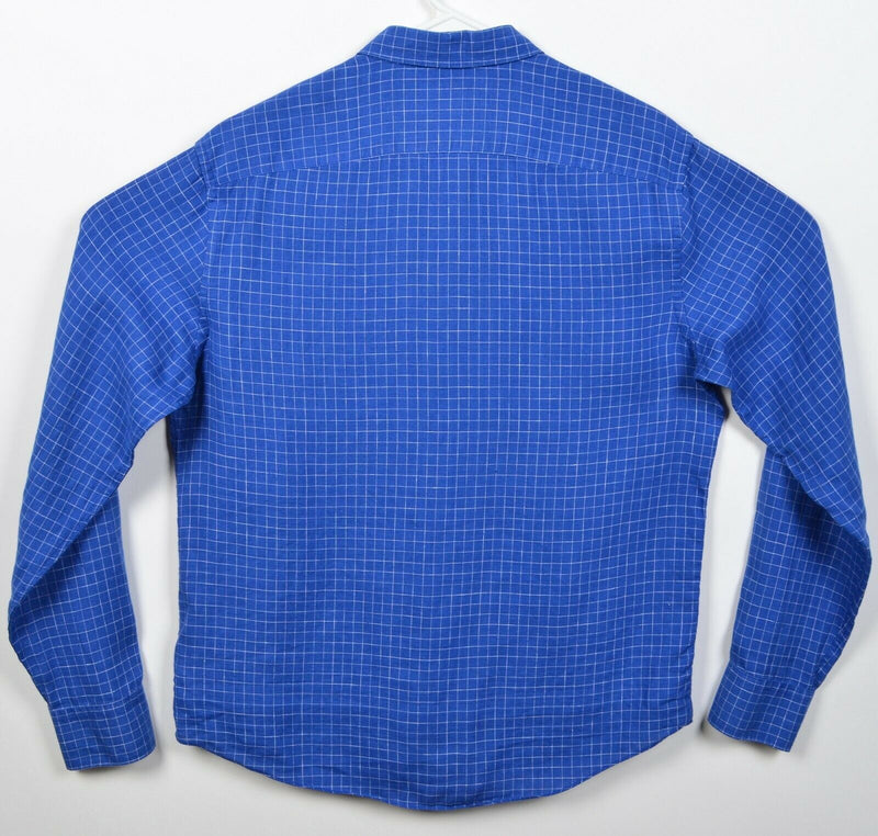 UNTUCKit Men's Large Slim Fit 100% Linen Wrinkle Resistant Blue Check Shirt