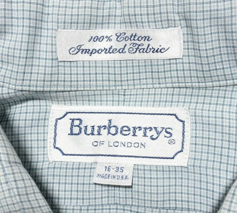Burberry Men's 16 Dress Shirt Vintage 80s Light Green Plaid USA Button-Front