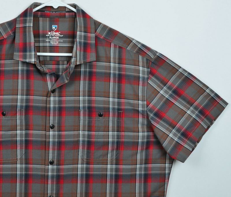 Kuhl Men's Sz XL Taper Fit Nylon Poly Blend Red Gray Plaid Hiking Casual Shirt