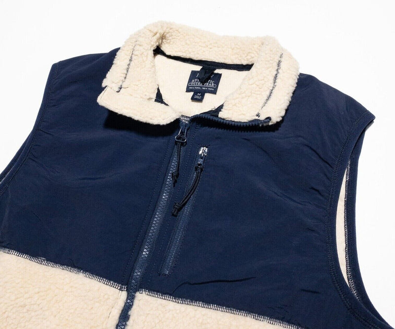 J. Crew Sherpa Vest Men's Medium Full Zip Navy Blue Beige Fleece AD134