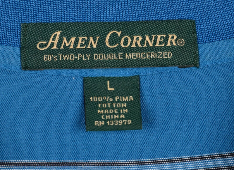 Amen Corner Men's Sz Large Masters Golf Blue Striped Pima Cotton Polo Shirt