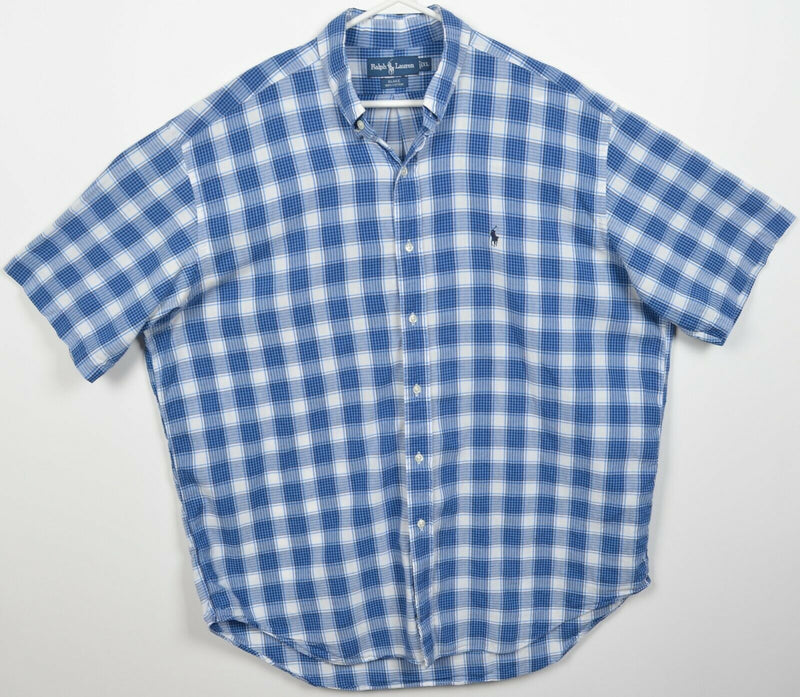 Polo Ralph Lauren Men's XL Blue Plaid Short Sleeve Button-Down "Blake" Shirt