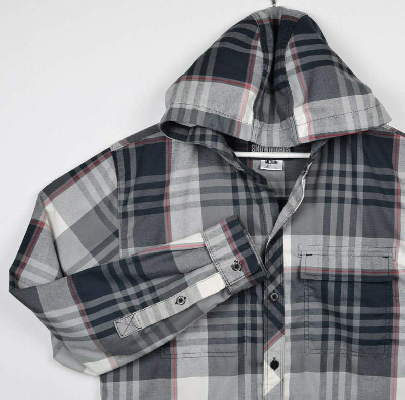 Burton DryRide Men Medium Gray Plaid Snowboard Button-Front Hoodie Flannel Shirt