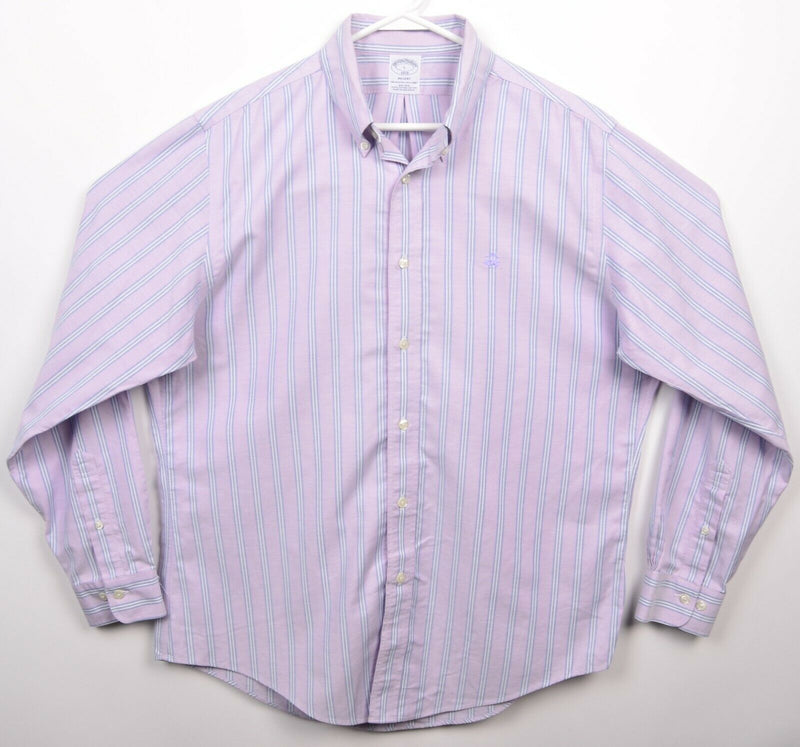 Brooks Brothers Men's Large Purple/Pink Blue Striped Non-Iron Regent Shirt