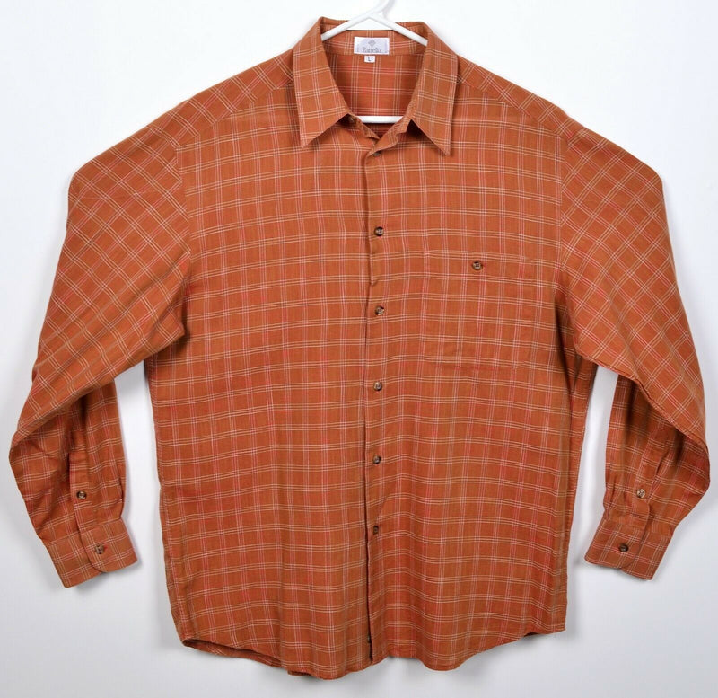 Zanella Men's Large Orange Plaid Made in Italy Long Sleeve Button-Front Shirt
