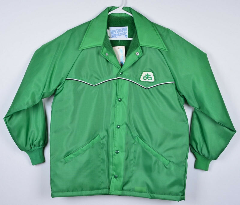 Vintage 70s Pioneer Seed Men's Medium Upstream Green Snap Up Sherpa Lined Jacket
