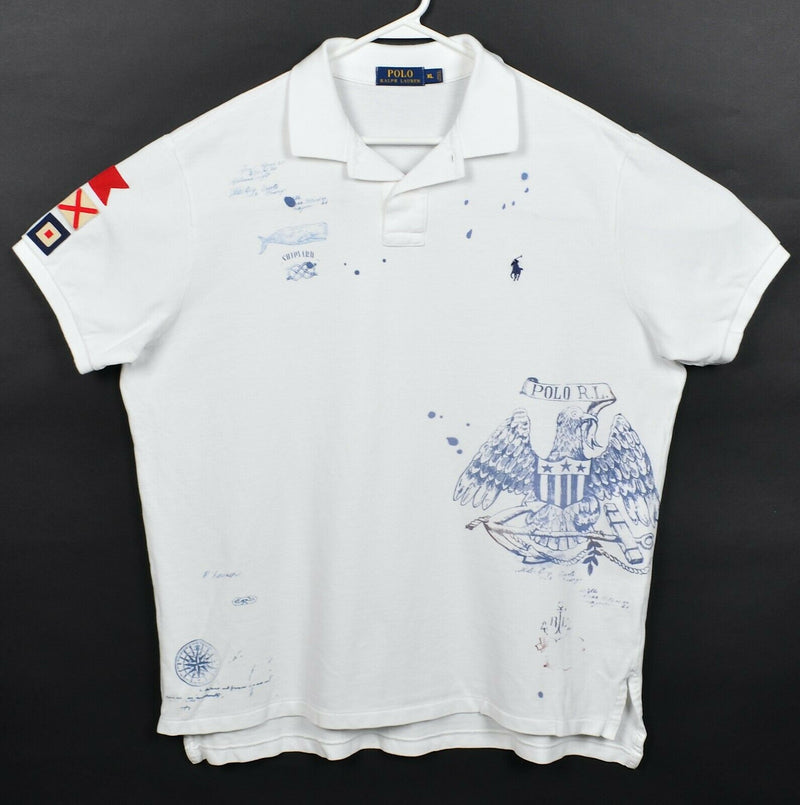 Polo Ralph Lauren Men's XL Whale Eagle Flag Graphic Print Shipyard Polo Shirt