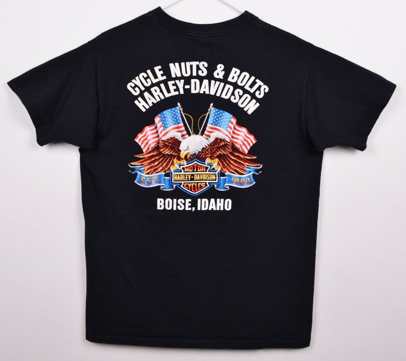 Vtg 80s 3D Emblem Men's Sz Large Harley-Davidson Eagle Flag Black Pocket T-Shirt