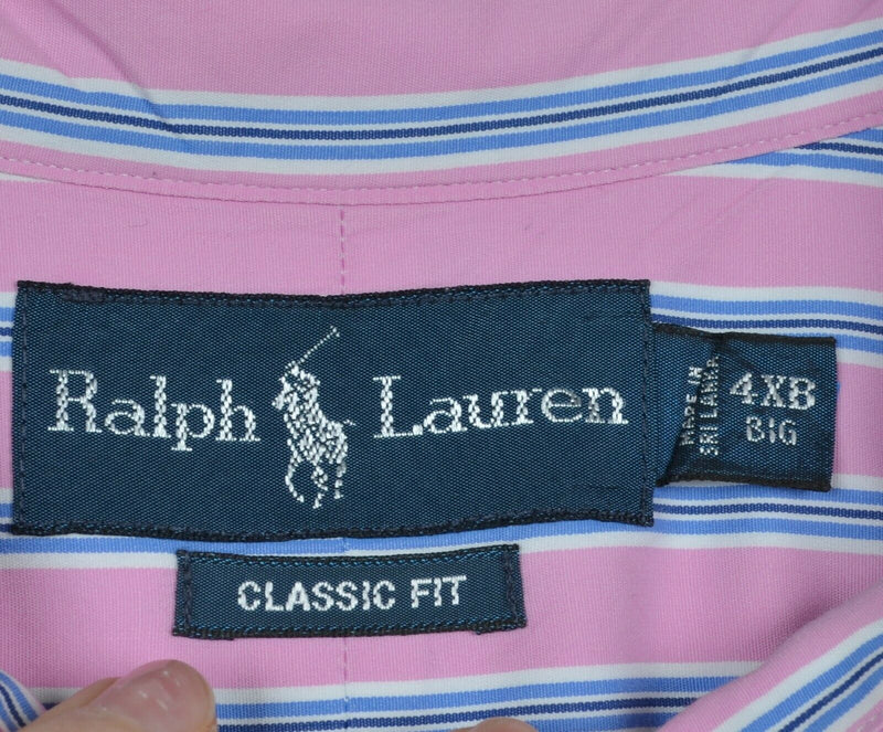 Polo Ralph Lauren Men's 4XL Classic Fit Pink Blue Striped Button-Down Shirt