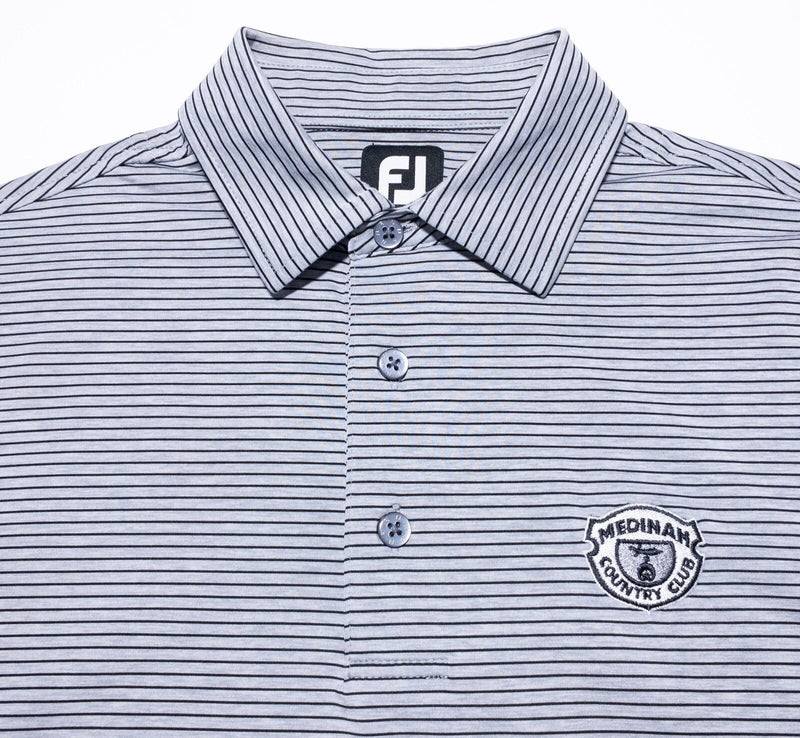 FootJoy Golf Shirt Men's Medium Gray Striped Wicking Performance Polo Medinah CC