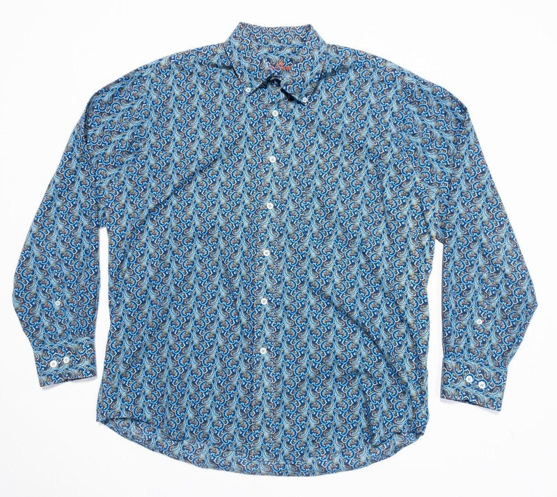 Alan Flusser Paisley Shirt Large Men's Long Sleeve Blue Colorful Button-Down