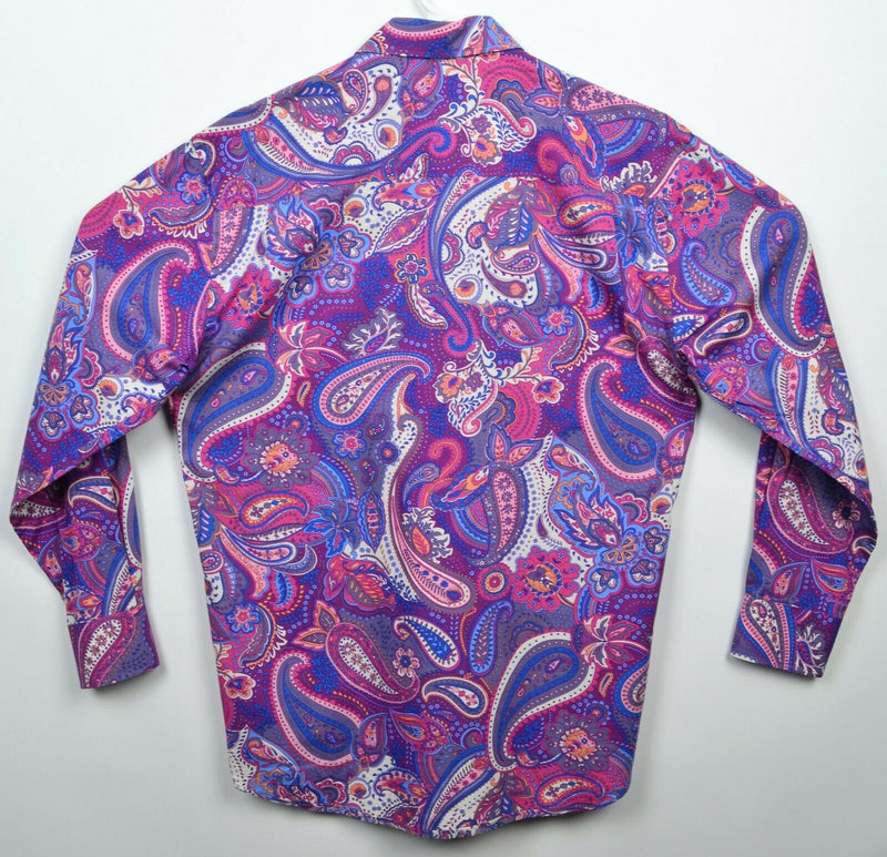 Alan Flusser Men's Small Paisley Purple Pink Blue Party Button-Front Shirt