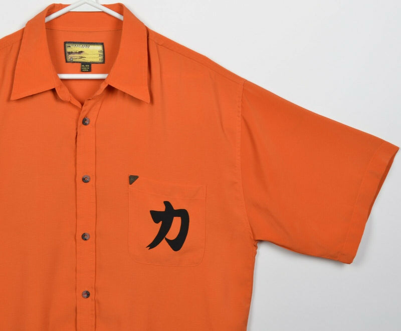 First Down Southern Rim Men's XL Samurai Orange Polyester Y2K Chinese Camp Shirt