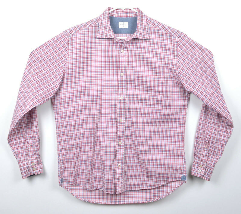 Hartford Men's Sz Large Red Blue Plaid Long Sleeve Button-Front Shirt