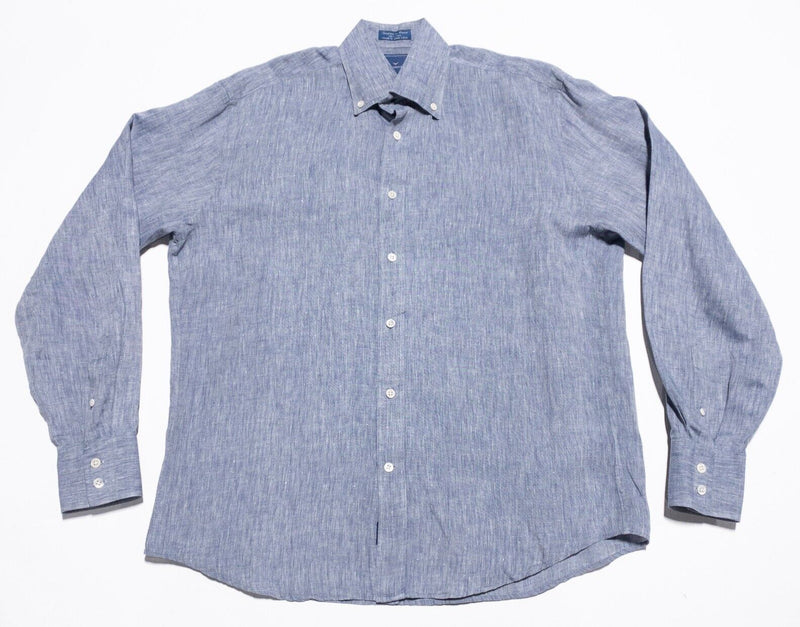 Faconnable Linen Shirt Men's Medium Button-Down Blue Long Sleeve Vintage 90s