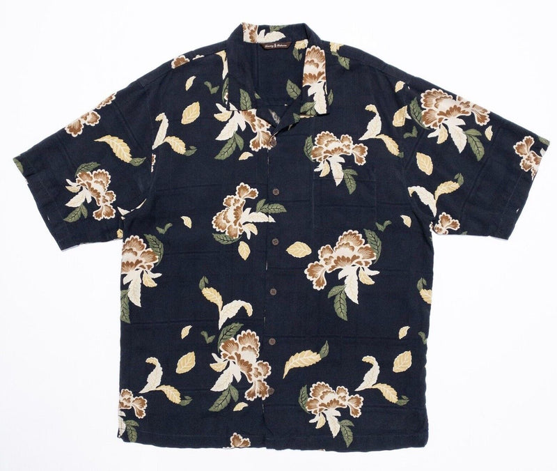 Tommy Bahama Silk Shirt XL Men's Hawaiian Aloha Floral Black Short Sleeve Camp