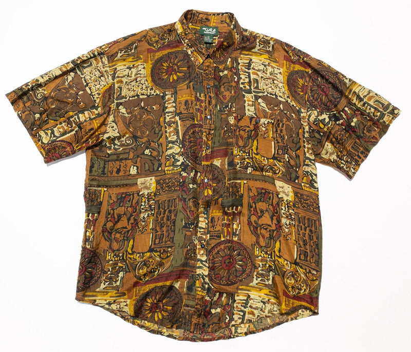 Torg American Silk Shirt Men's 2XL Vintage 90s Geometric Abstract Art Hawaiian