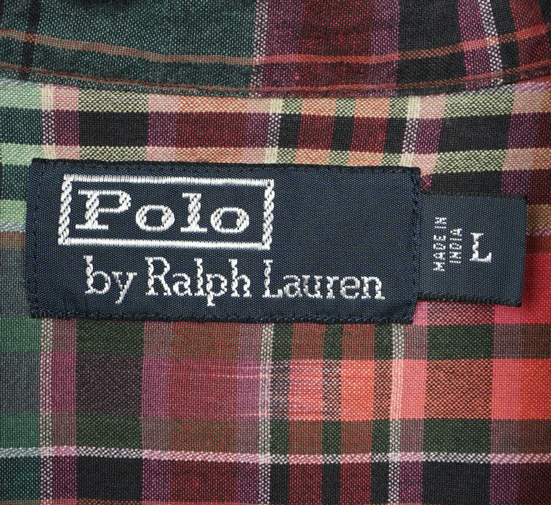 Polo Ralph Lauren Men's Large Green Red Plaid Aztec Safari Button-Front Shirt