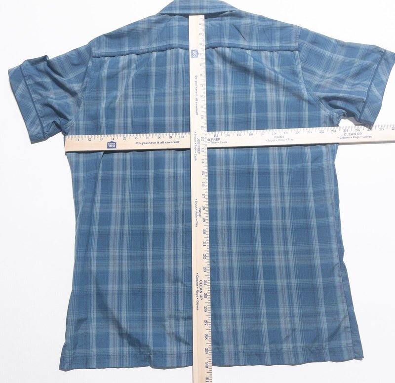 Kuhl Eluxur Pearl Snap Shirt Men's Large Teal Blue Plaid Wicking Ionik