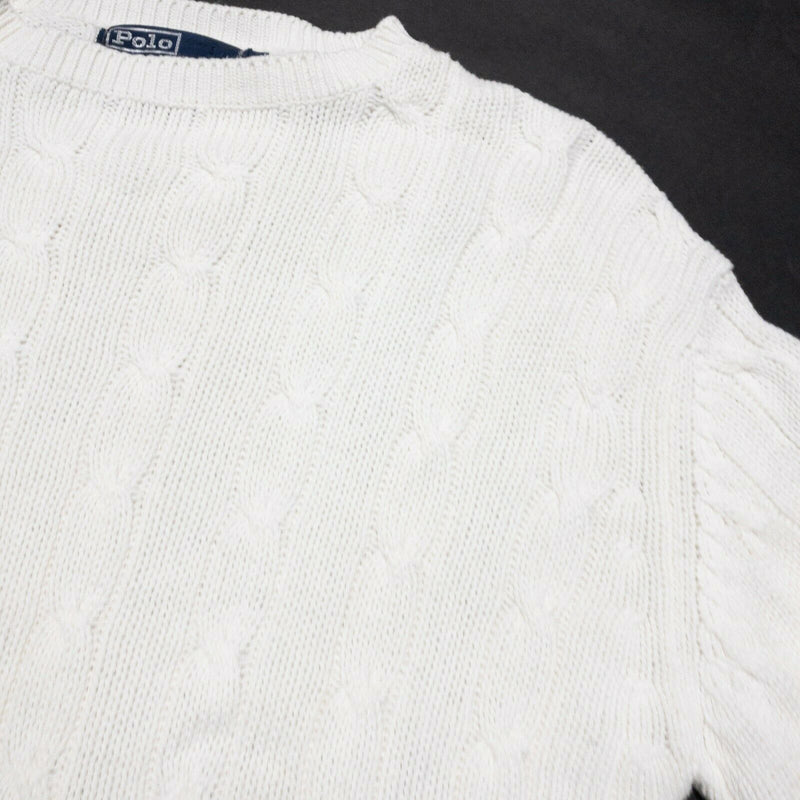 Polo Ralph Lauren Cable-Knit Crewneck Sweater Solid White 90s Men's Large