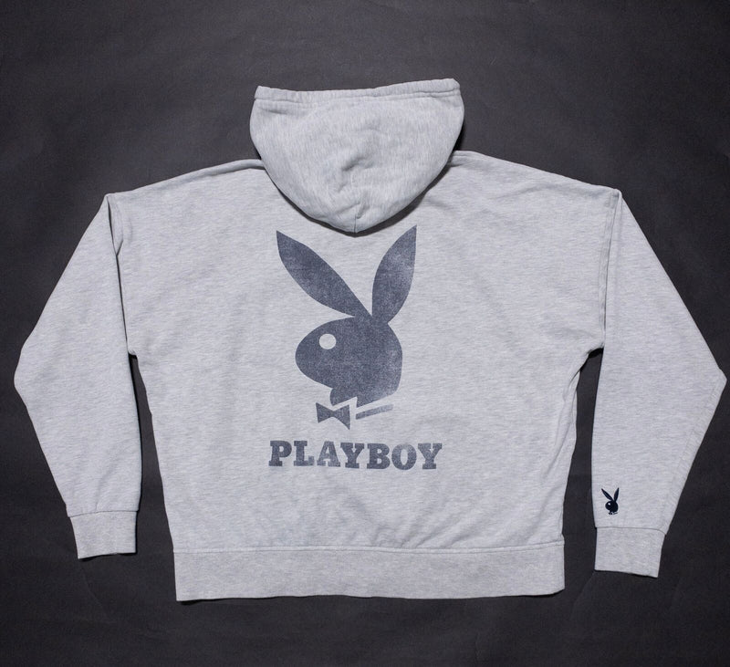 Playboy by Pacsun Hoodie Women's Large Full Zip Sweatshirt Gray Bunny Logo