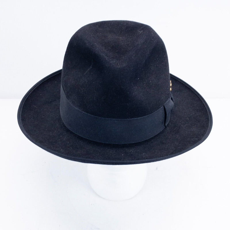 Akubra Bogart Fedora Hat Men's 60 Dark Navy Blue/Black Australia Fur Felt