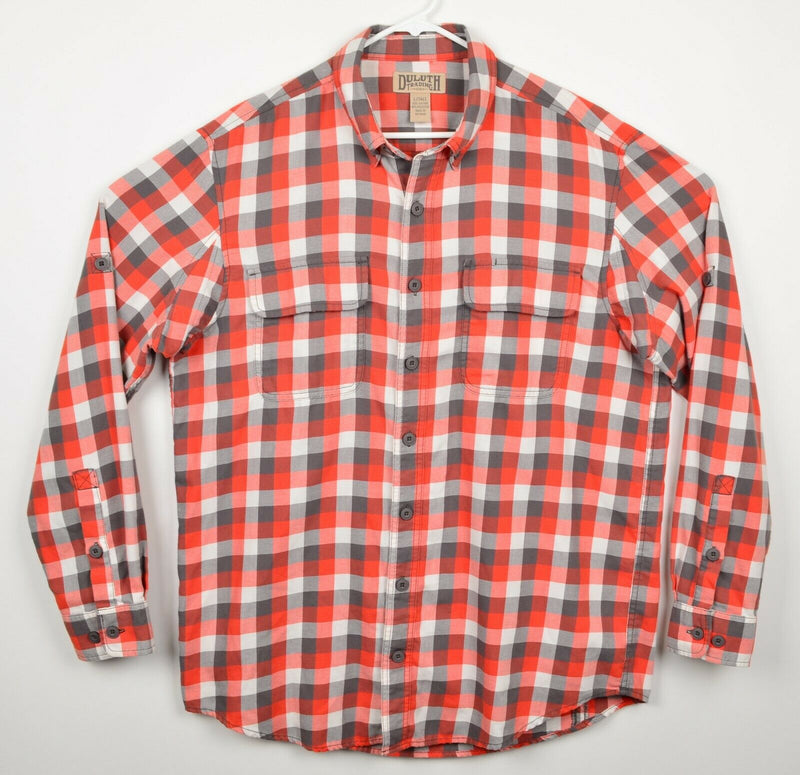 Duluth Trading Co Men's Sz Large Tall LT Orange Plaid Vented Flannel Shirt
