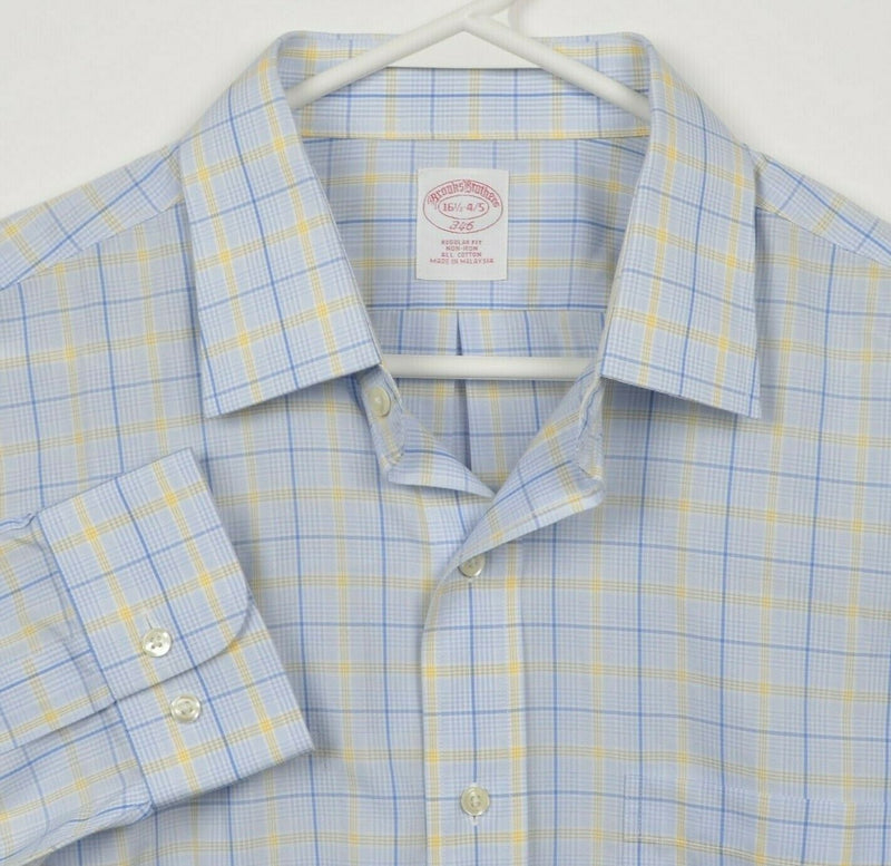 Brooks Brothers Men's 16.5 Regular Fit Blue Yellow Plaid Non-Iron Dress Shirt