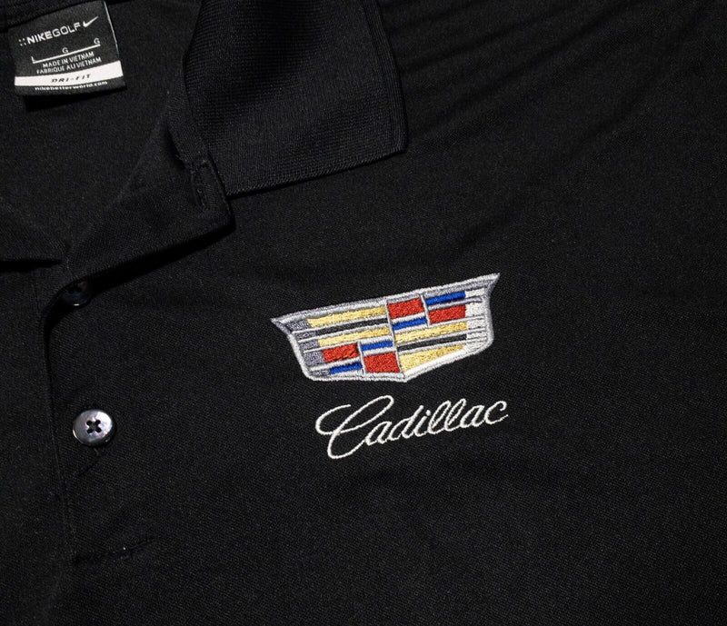 Cadillac Nike Golf Polo Large Men's Shirt Solid Black Dri-Fit Wicking Cars Auto