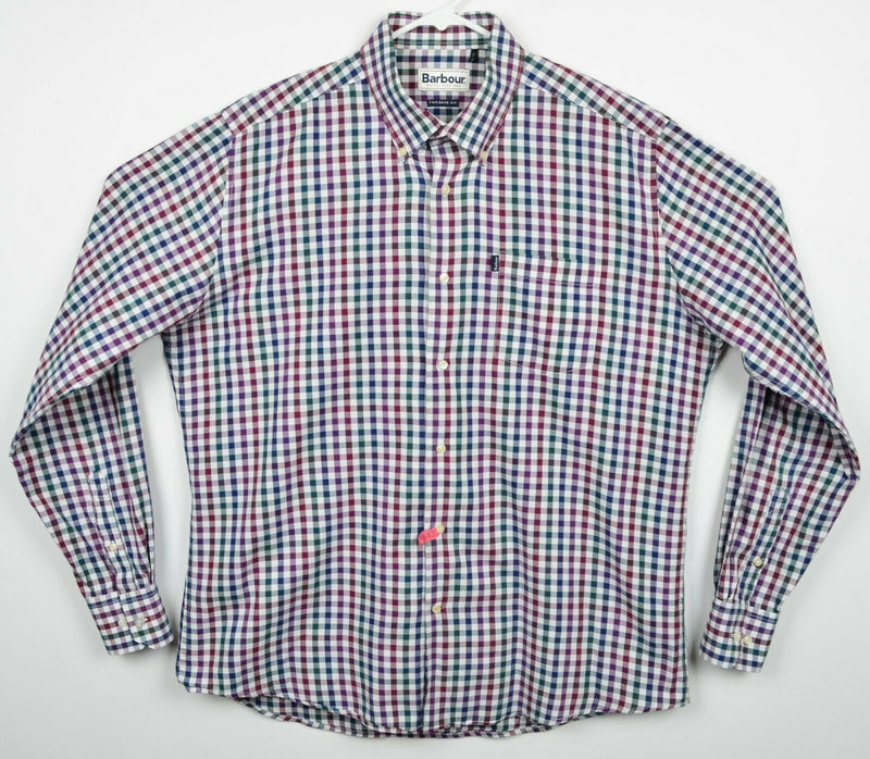 Barbour Men's Large Tailored Fit "Bibury" Red Purple Check Button-Down Shirt