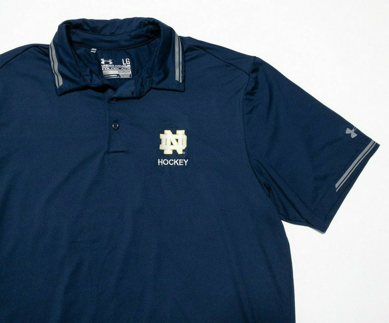 Notre Dame Hockey Men's Large Under Armour Cold Black Team Issue Polo Shirt Blue